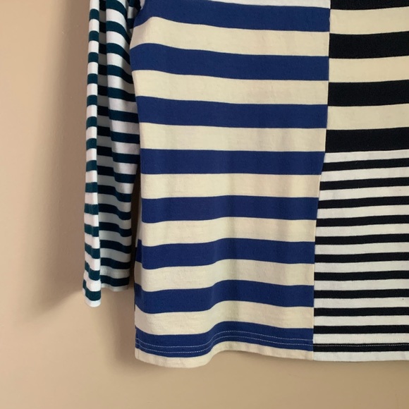 J crew• blue cream multi striped 3/4th sleeve - Picture 2 of 7
